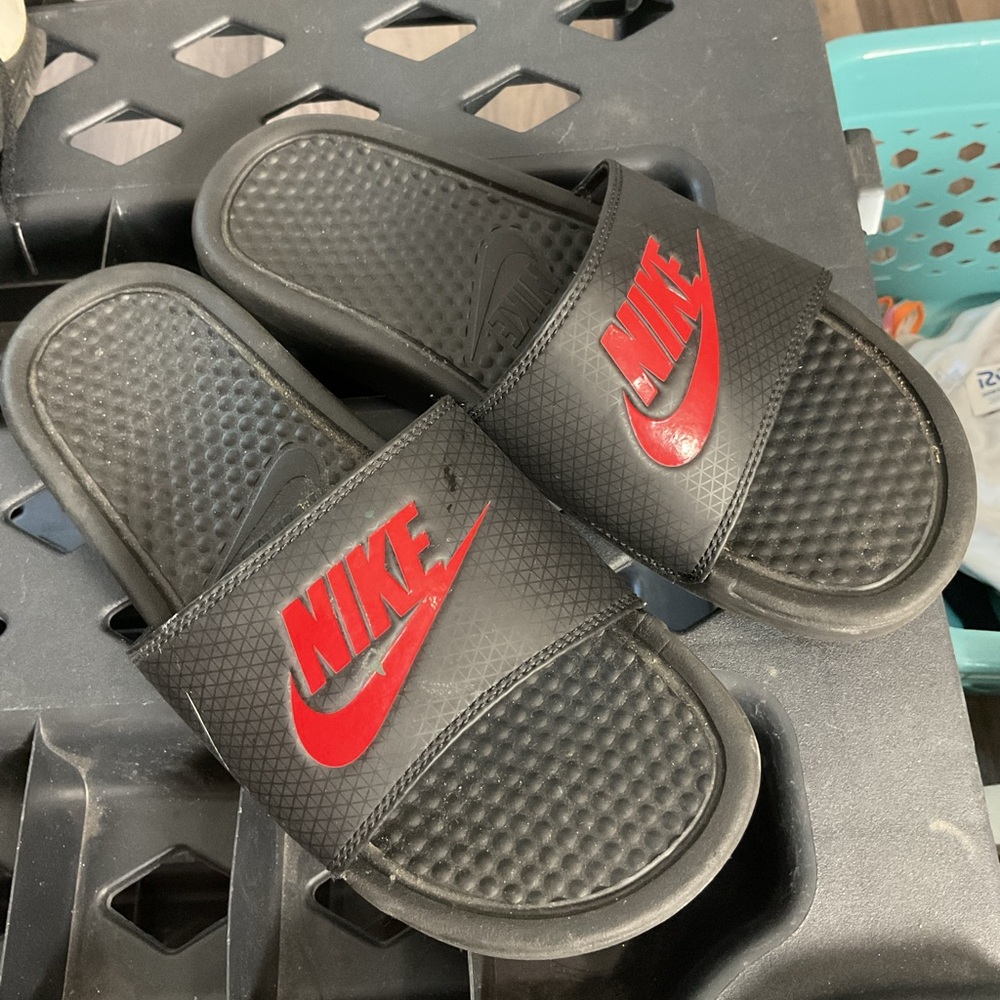 Nike Black Slides with Red Logo